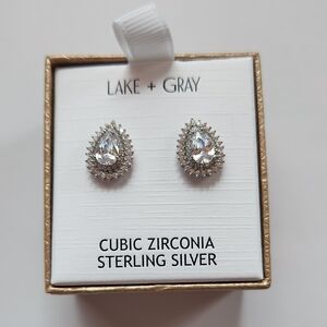 Sterling Silver Stud Earrings with Teardrop Design and Cubic Zirconia NWT